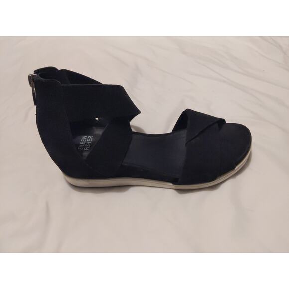 Eileen Fisher Women's 8.5 Black Sport Wedge Sandals Crossover Comfort NEW - Picture 4 of 11